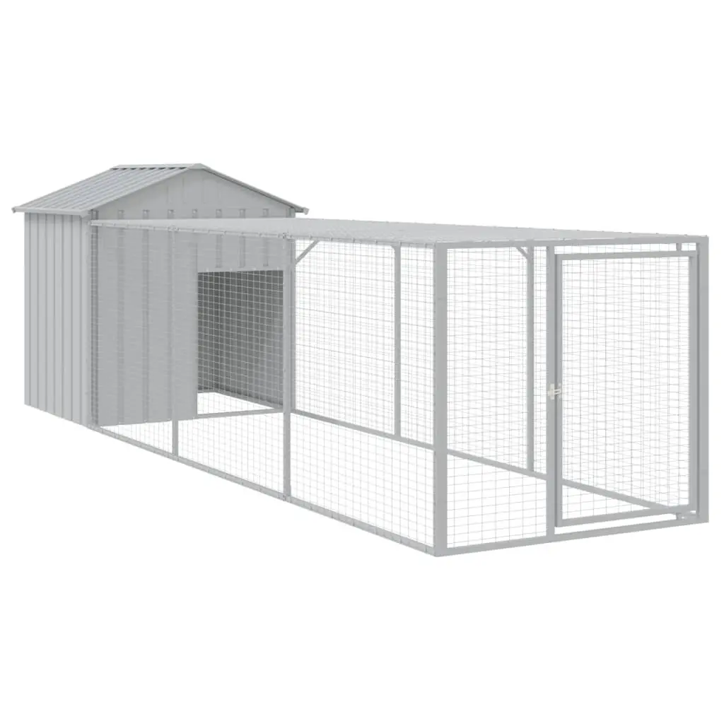 Chicken Cage with Run 117x405x123 cm Grey Galvanised Steel Coop Hen House Pen