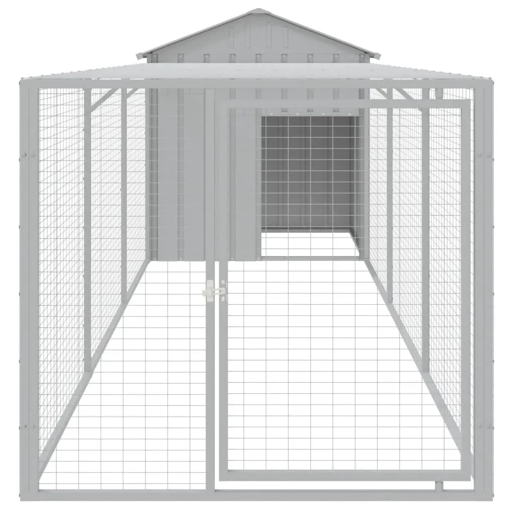 Chicken Cage with Run 117x405x123 cm Grey Galvanised Steel Coop Hen House Pen