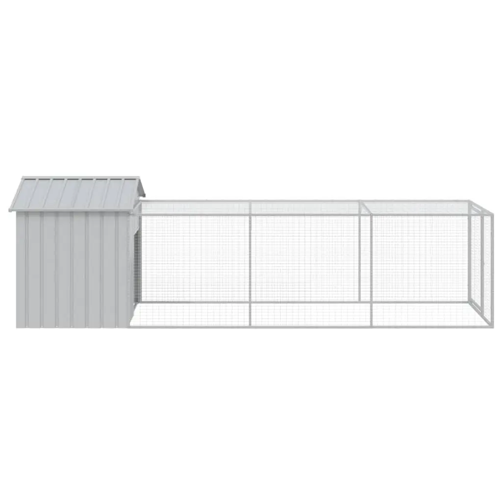Chicken Cage with Run 117x405x123 cm Grey Galvanised Steel Coop Hen House Pen