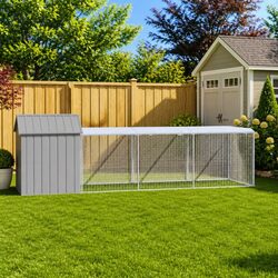 Light Grey Galvanised Steel Chicken Cage with Run