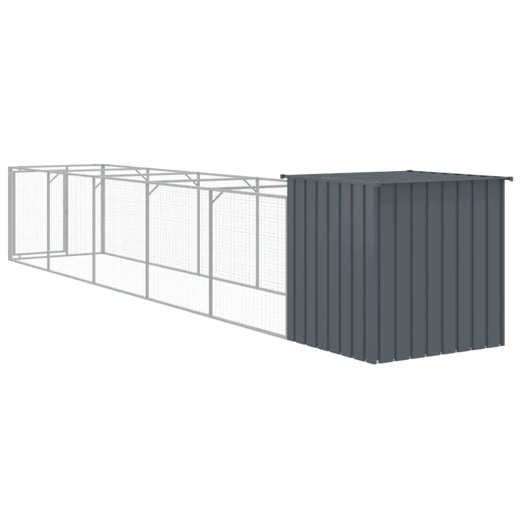 Dog House with Run Galvanised Steel 110 x 609 x 110 cm Anthracite
