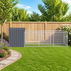 Durable Anthracite Galvanised Steel Dog House with Run