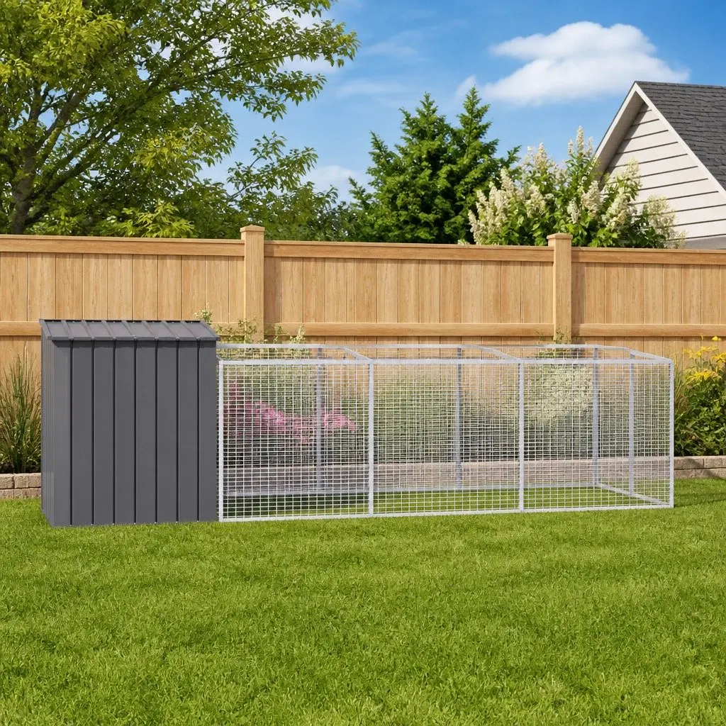 Anthracite Dog House with Run for Outdoor Use