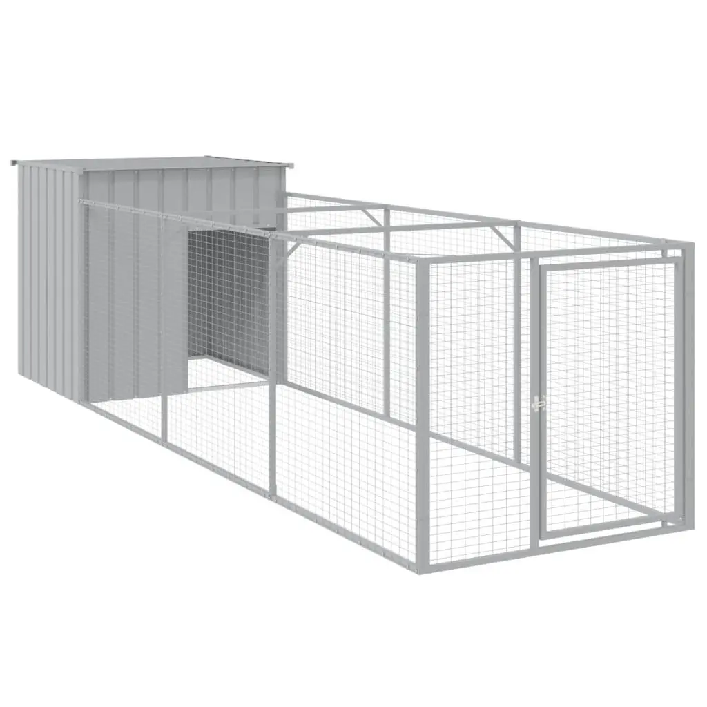 Dog Kennel Galvanised Steel 110 x 405 x 110 cm Light Grey Outdoor Pet House with Run