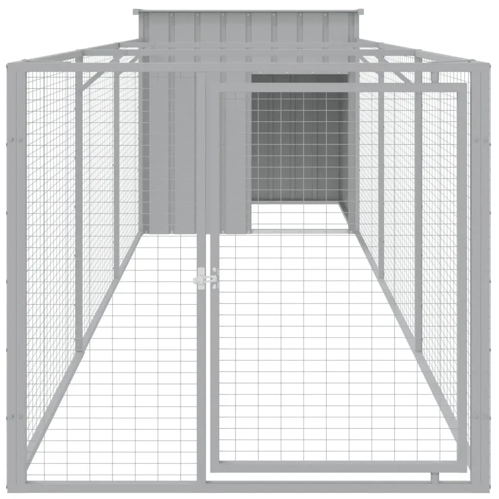 Dog Kennel Galvanised Steel 110 x 405 x 110 cm Light Grey Outdoor Pet House with Run