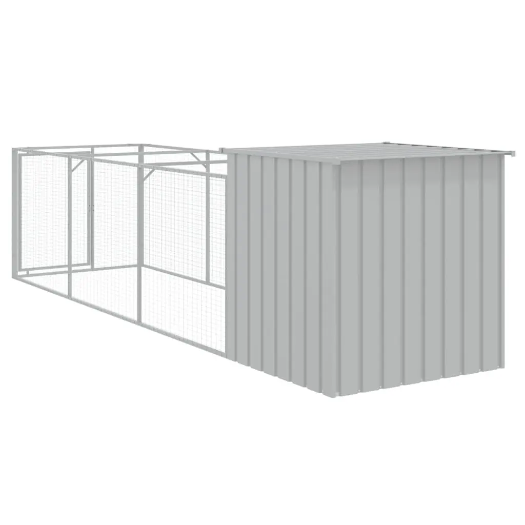Dog Kennel Galvanised Steel 110 x 405 x 110 cm Light Grey Outdoor Pet House with Run