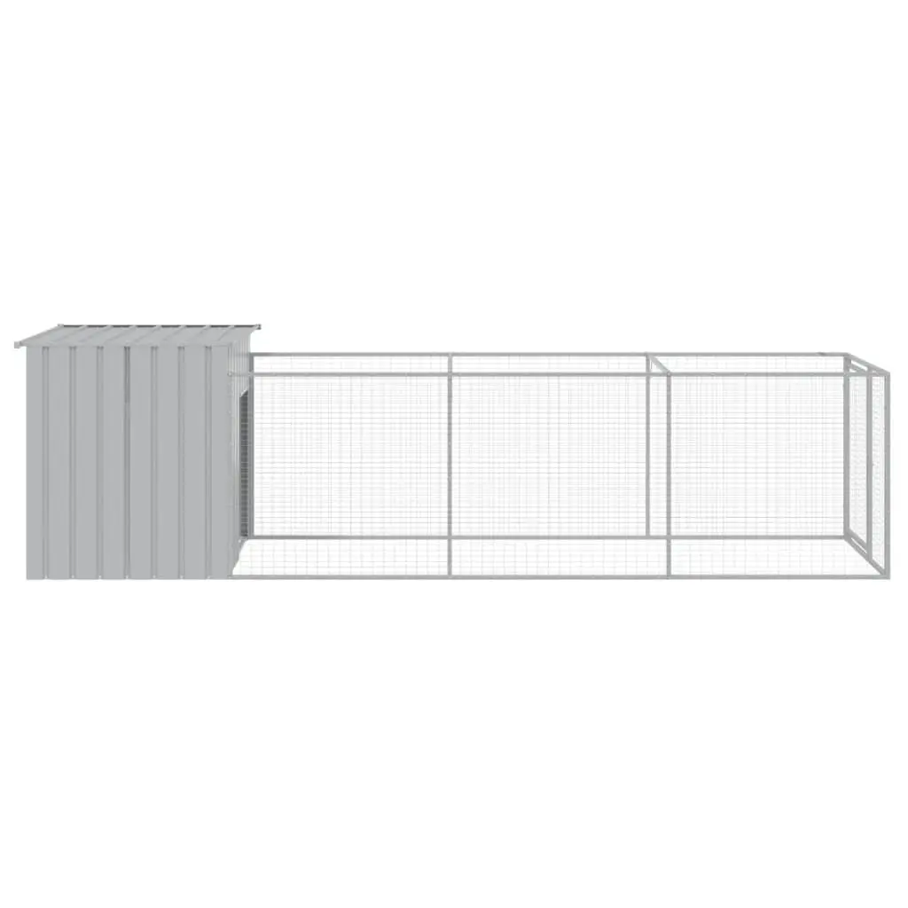 Dog Kennel Galvanised Steel 110 x 405 x 110 cm Light Grey Outdoor Pet House with Run