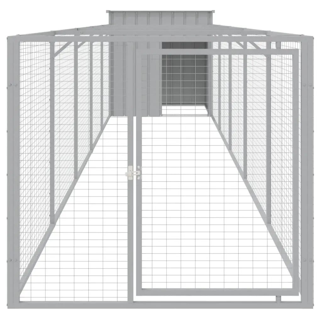 Dog House with Run Galvanised Steel 110 x 609 x 110 cm Light Grey Outdoor Pet Kennel Enclosure