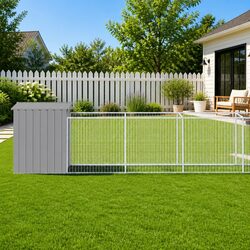 Light Grey Galvanised Steel Dog House with Run
