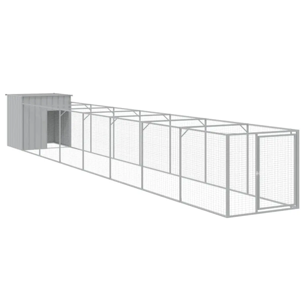 Outdoor Pet Kennel Enclosure Galvanised Steel Light Grey Dog House with Run