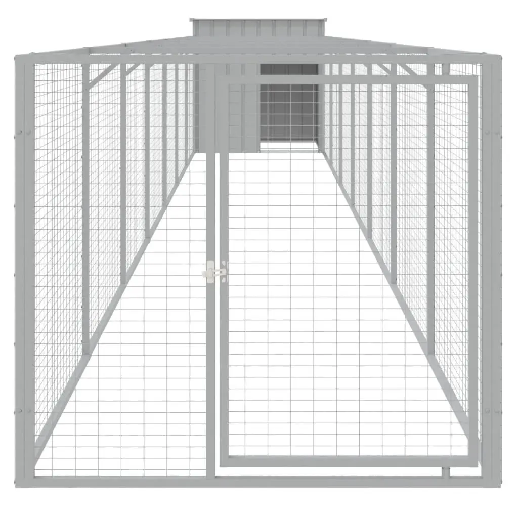Outdoor Pet Kennel Enclosure Galvanised Steel Light Grey Dog House with Run