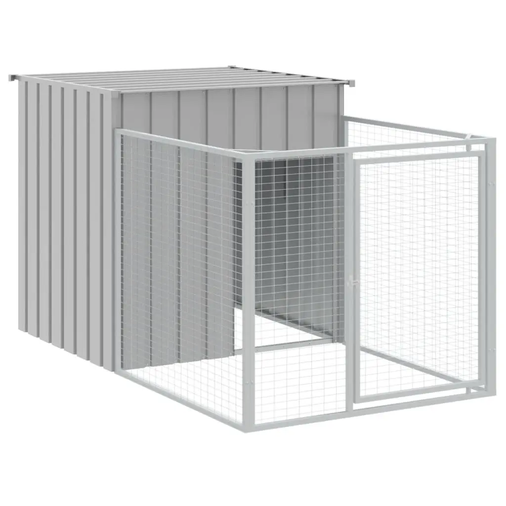 Outdoor Pet Kennel Enclosure Galvanised Steel Light Grey Dog House with Run