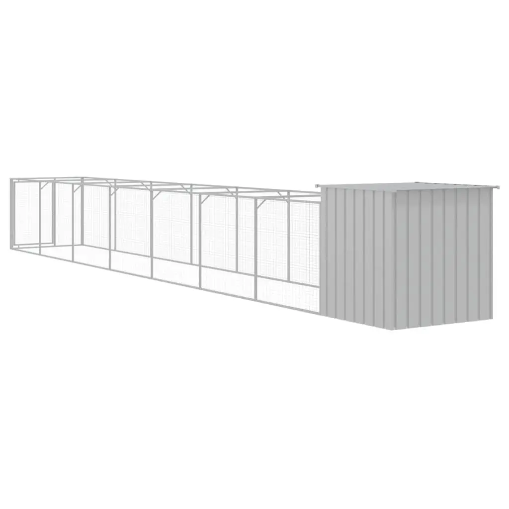 Outdoor Pet Kennel Enclosure Galvanised Steel Light Grey Dog House with Run