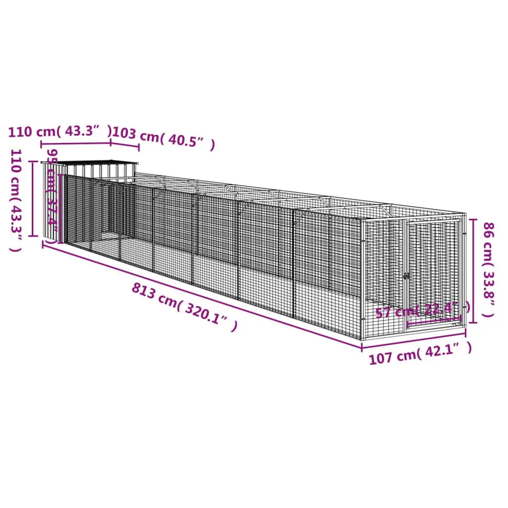 Outdoor Pet Kennel Enclosure Galvanised Steel Light Grey Dog House with Run