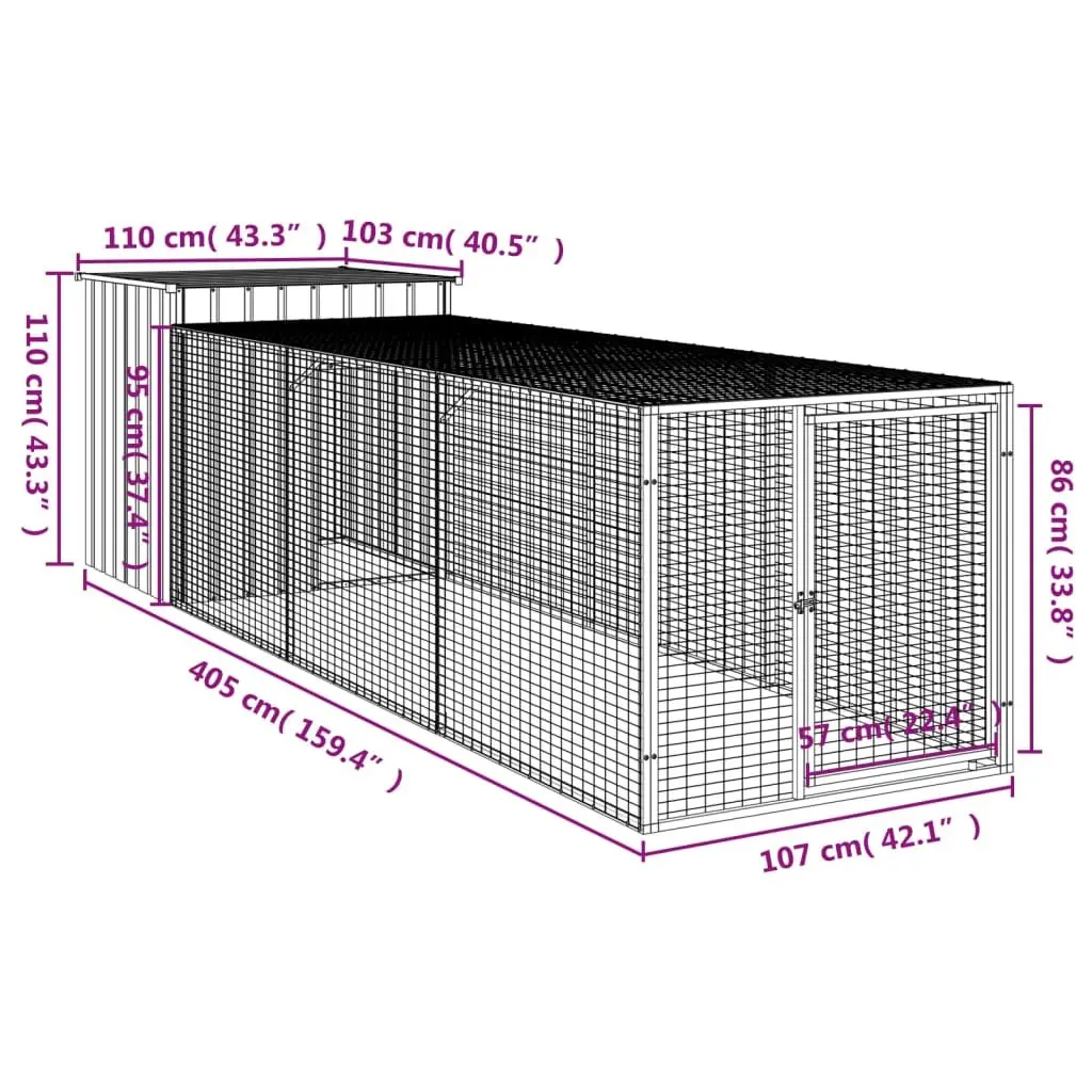 Chicken Cage Galvanised Steel 110 x 405 x 110 cm Anthracite