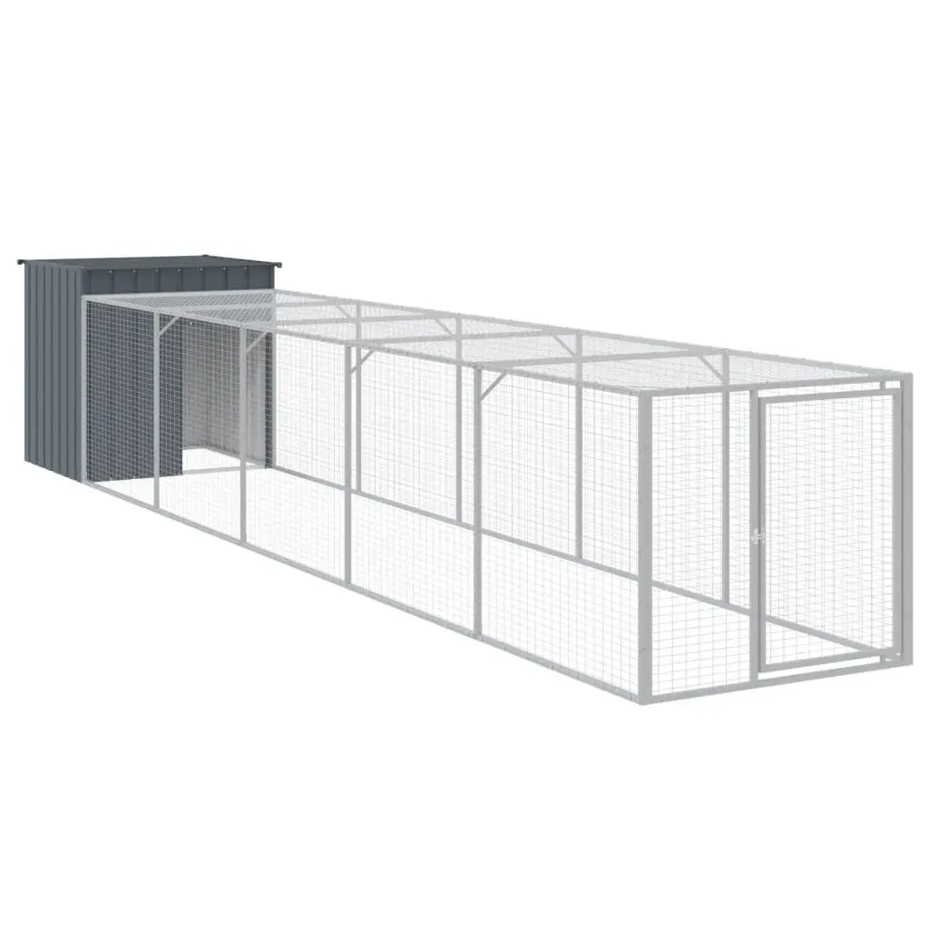 Chicken Cage Anthracite Galvanised Steel with Run 110cm x 609cm x 110cm for Small Animals