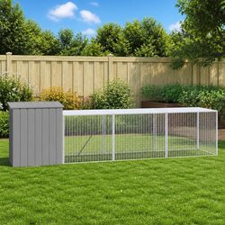 Durable Chicken Cage with Run in Light Grey Steel