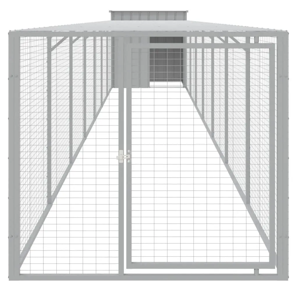 Chicken Cage with Run in Light Grey Steel