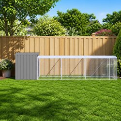 Light Grey Chicken Cage with Run - Durable Small Animal Habitat