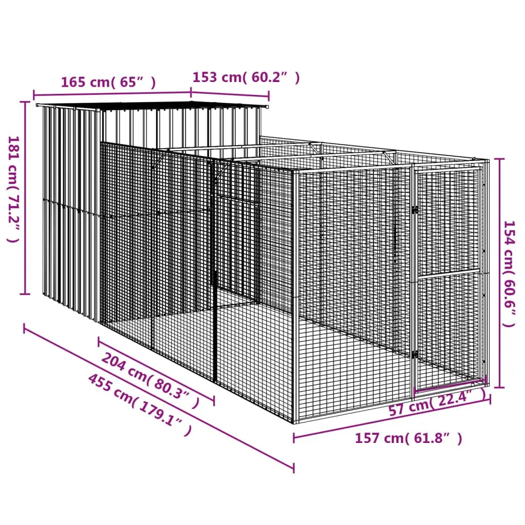 Dog Kennel Galvanised Steel 165x455x181cm Anthracite
