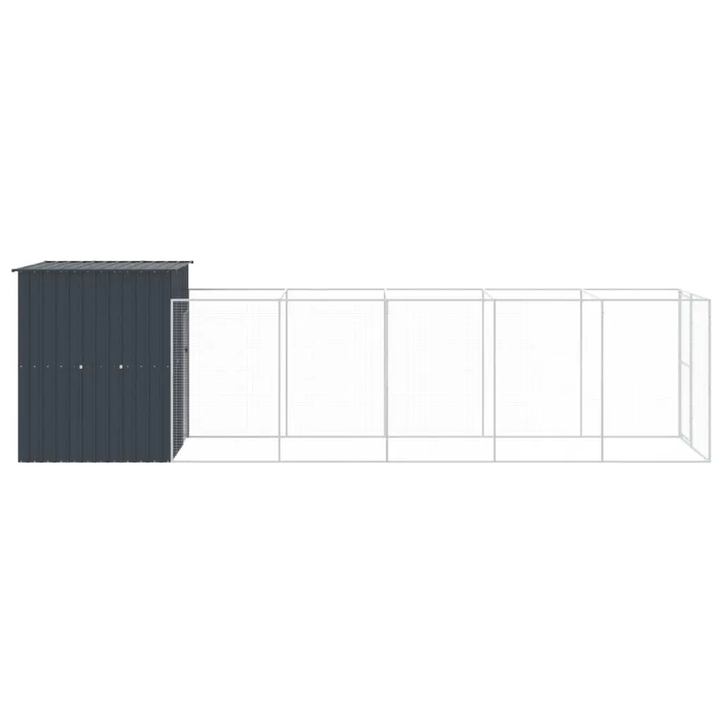 Dog Kennel Galvanised Steel Large Anthracite Outdoor House with Run
