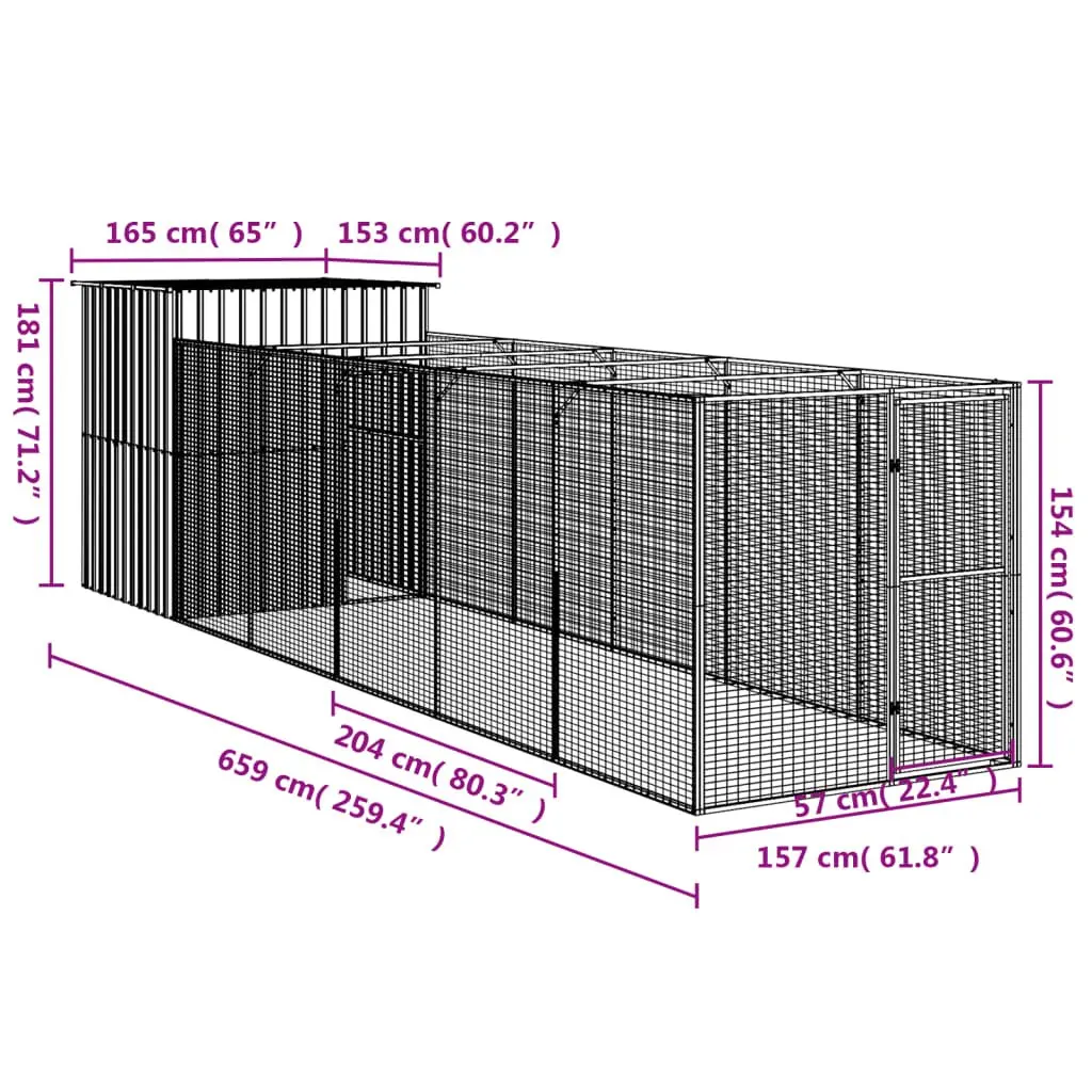 Dog Kennel Galvanised Steel Large Anthracite Outdoor House with Run