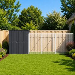 Robust Anthracite Dog House with Run - Galvanised Steel Shelter