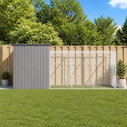 Light Grey Outdoor Pet Kennel with Extended Run