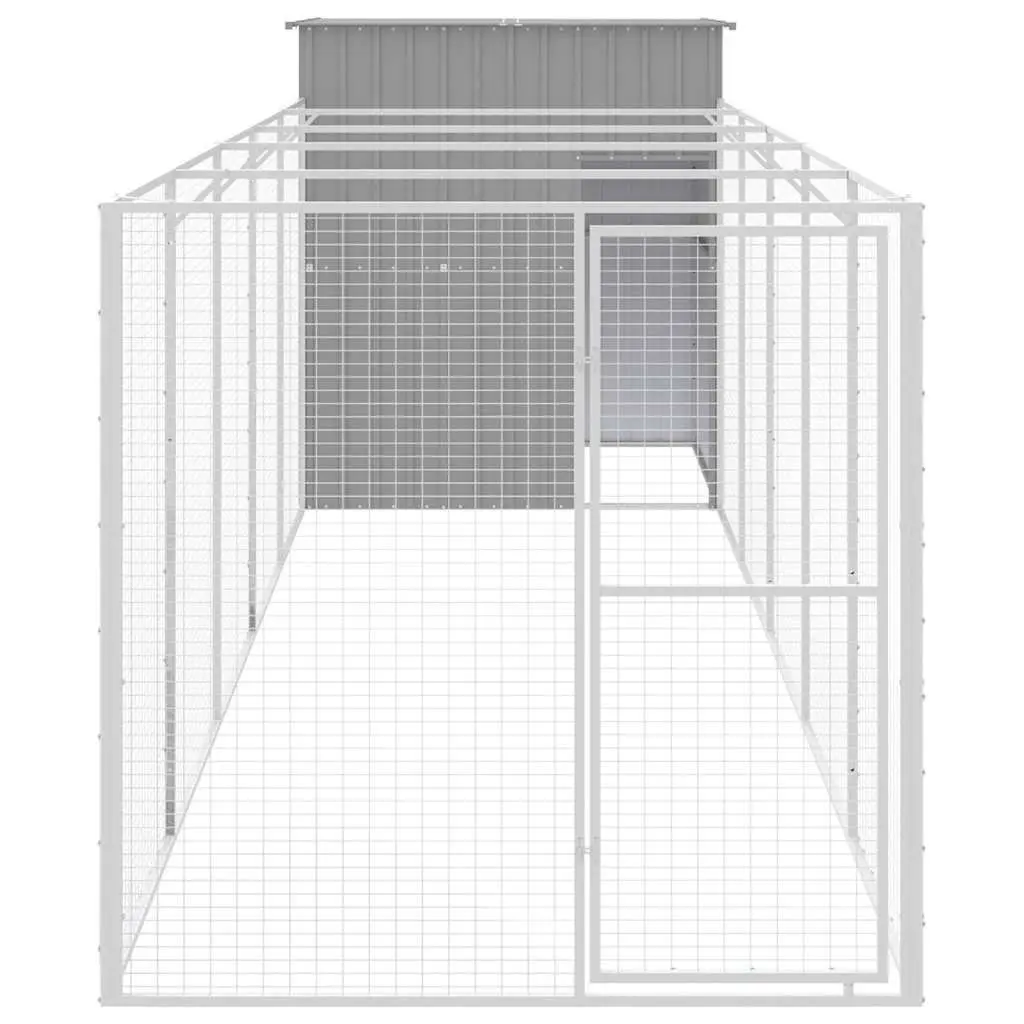 Dog House with Run Galvanised Steel Large Light Grey