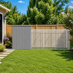 Durable Galvanised Steel Dog House with Run in Light Grey