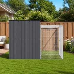 Sturdy Anthracite Galvanised Steel Dog House with Run
