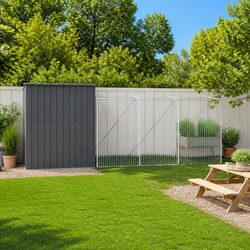 Durable Dog House with Run in Anthracite Steel