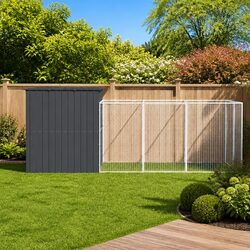 Robust Dog House with Run - Anthracite Galvanised Steel