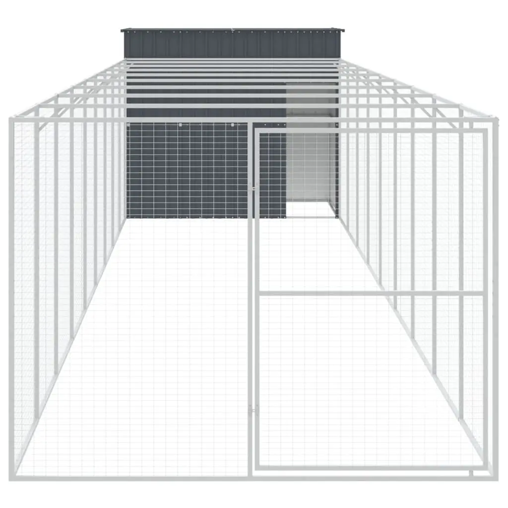 Dog House with Run Galvanised Steel 214 x 1069 x 181 cm Anthracite