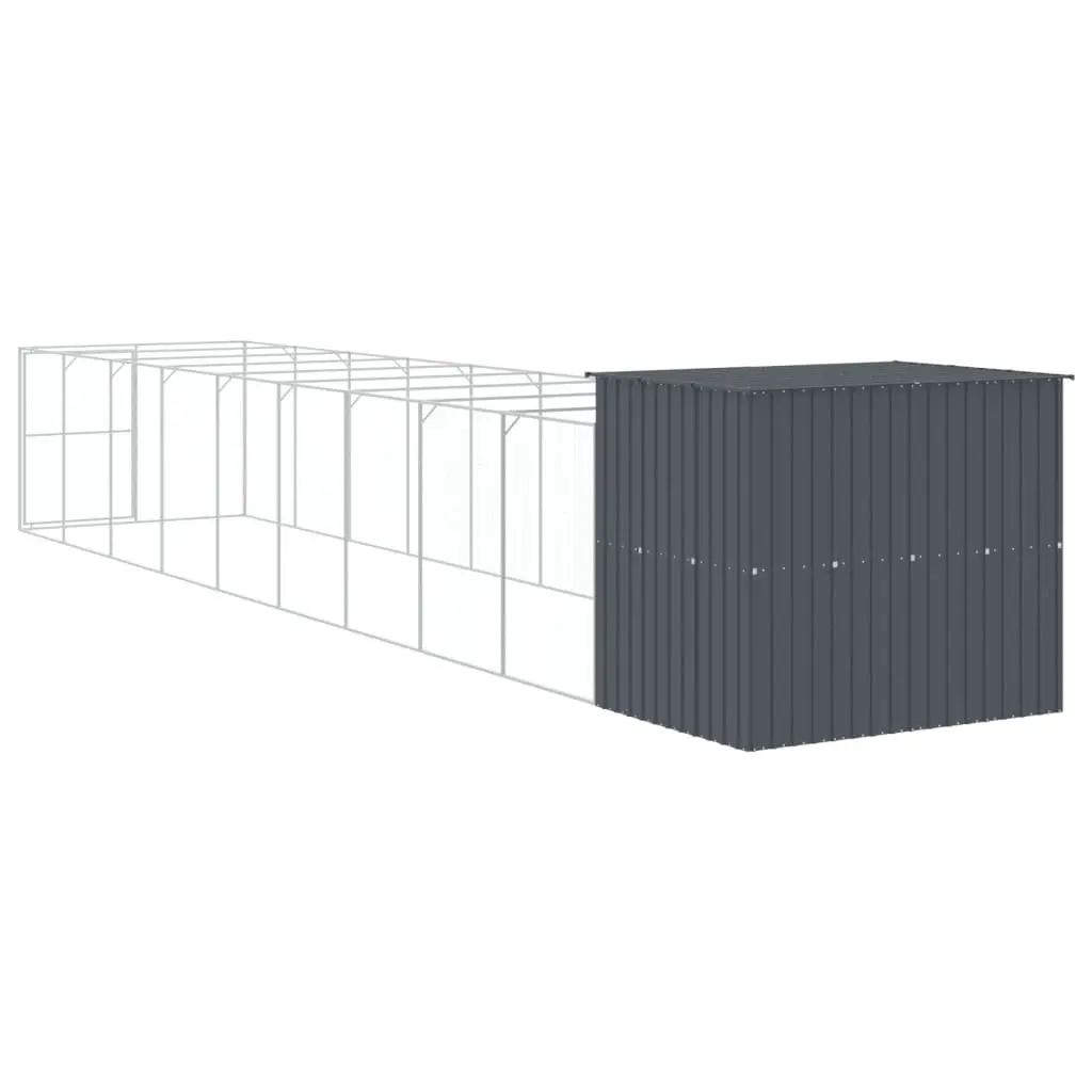 Dog House with Run Galvanised Steel 214 x 1069 x 181 cm Anthracite