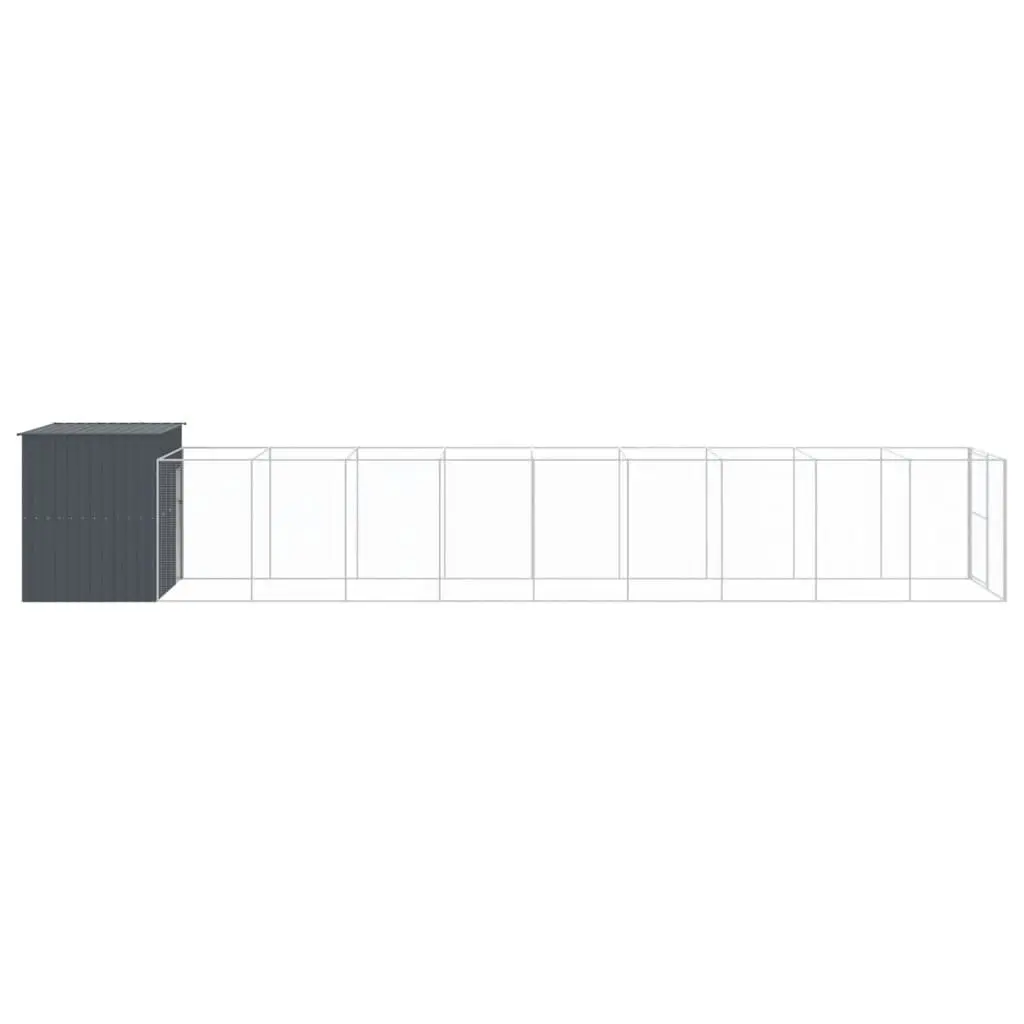 Dog House with Run Galvanised Steel 214 x 1069 x 181 cm Anthracite