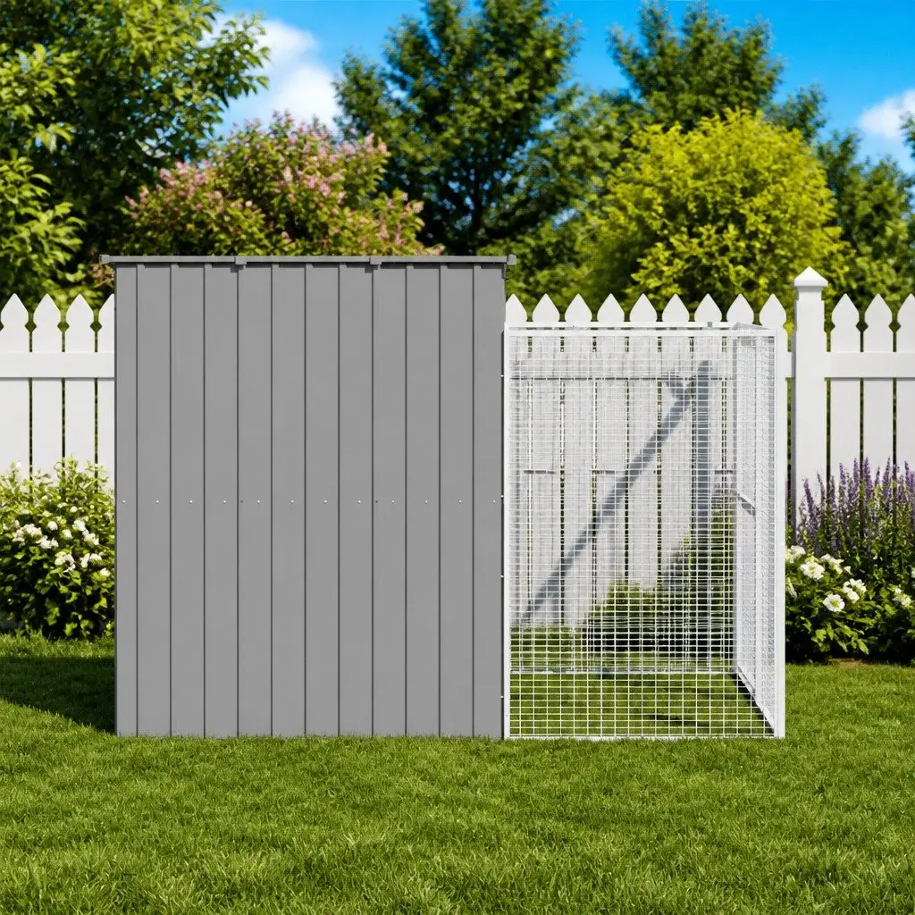 Dog House with Run Galvanised Steel 214 x 253 x 181 cm Light Grey