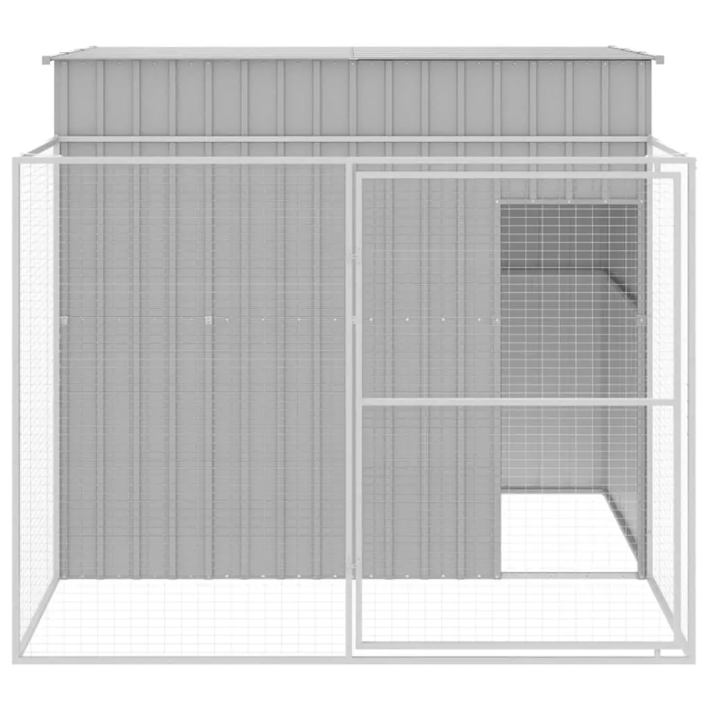 Dog House with Run Galvanised Steel 214 x 253 x 181 cm Light Grey