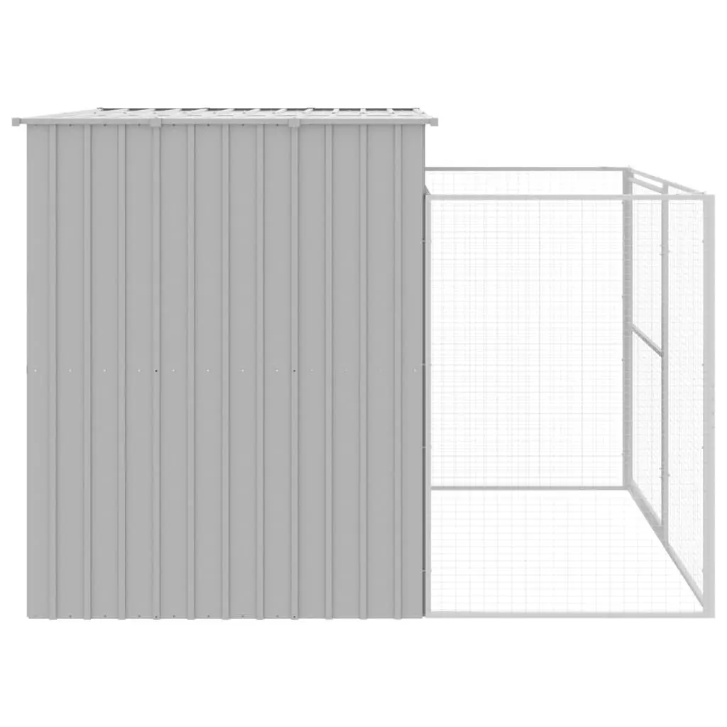 Dog House with Run Galvanised Steel 214 x 253 x 181 cm Light Grey