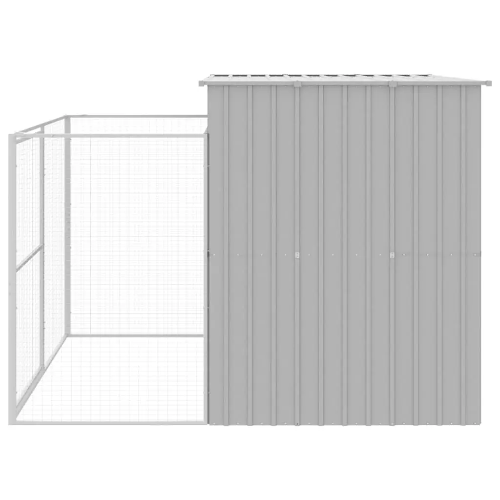 Dog House with Run Galvanised Steel 214 x 253 x 181 cm Light Grey