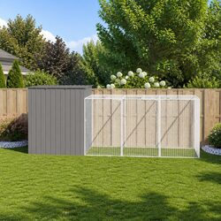 Durable Outdoor Dog House with Run in Light Grey