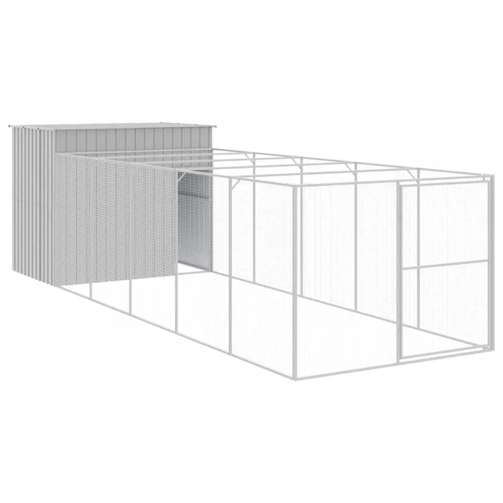 Dog House with Run Galvanised Steel Large Light Grey
