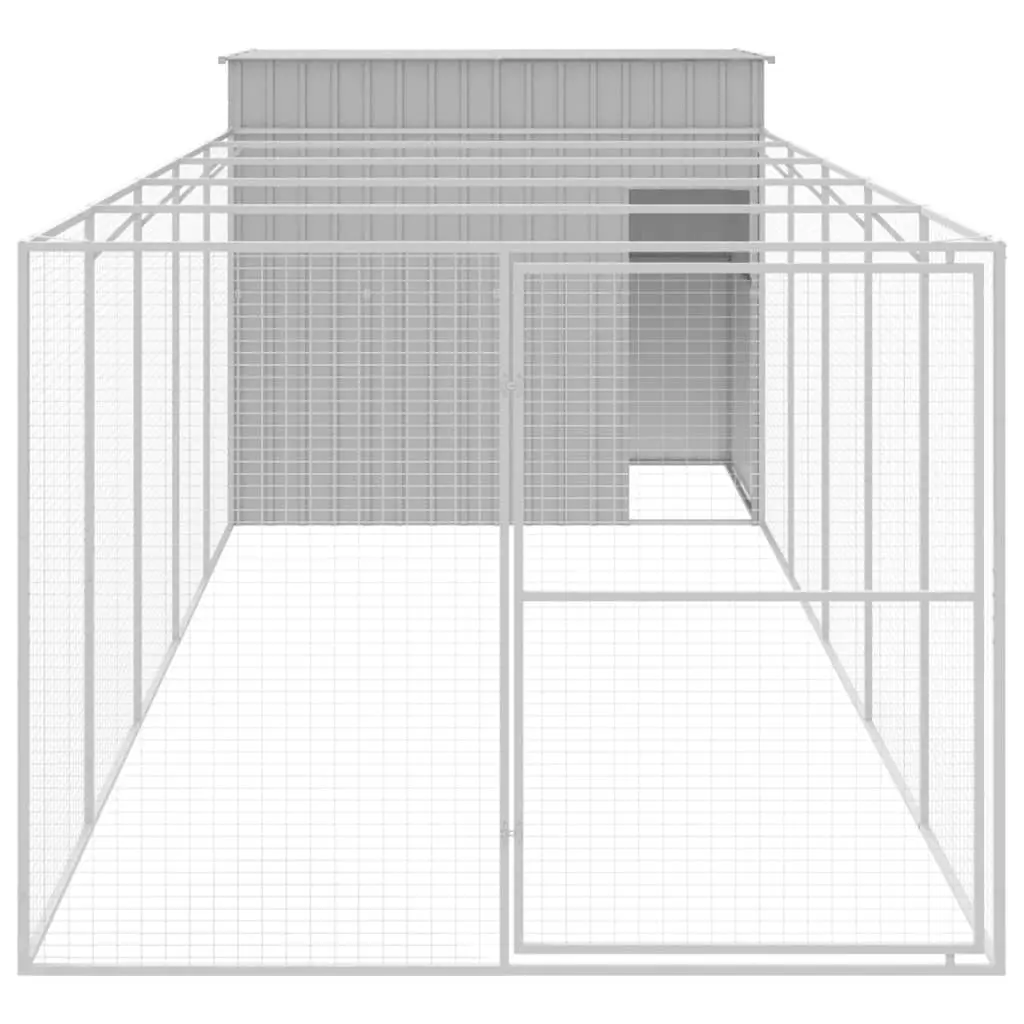 Dog House with Run Galvanised Steel Large Light Grey