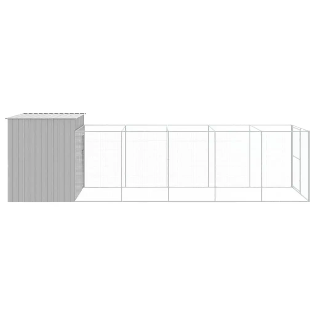 Dog House with Run Galvanised Steel Large Light Grey