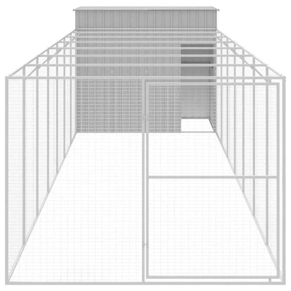 Dog Kennel Galvanised Steel 214 x 865 x 181 cm Grey Outdoor House with Run