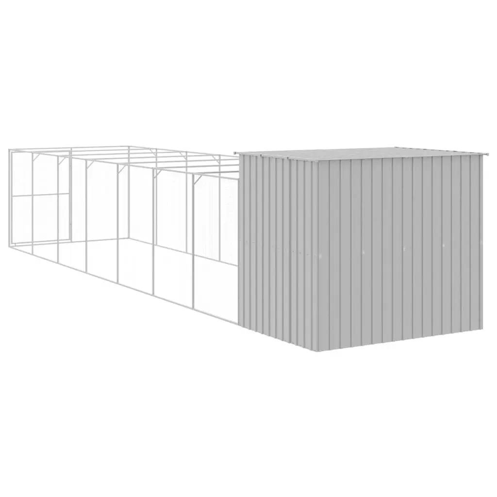 Dog Kennel Galvanised Steel 214 x 865 x 181 cm Grey Outdoor House with Run