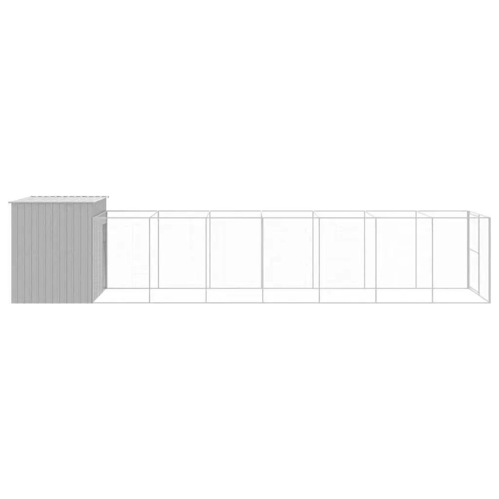 Dog Kennel Galvanised Steel 214 x 865 x 181 cm Grey Outdoor House with Run