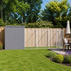 Durable Dog House with Run in Grey Galvanised Steel