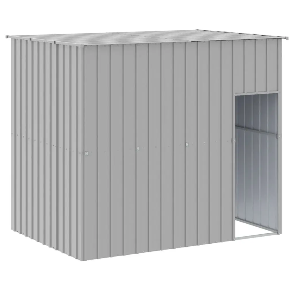 Dog House with Run Grey Galvanised Steel Outdoor Kennel Enclosure Pet Cage
