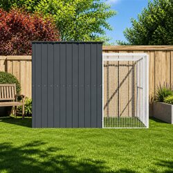 Sturdy Anthracite Steel Dog House with Attached Run